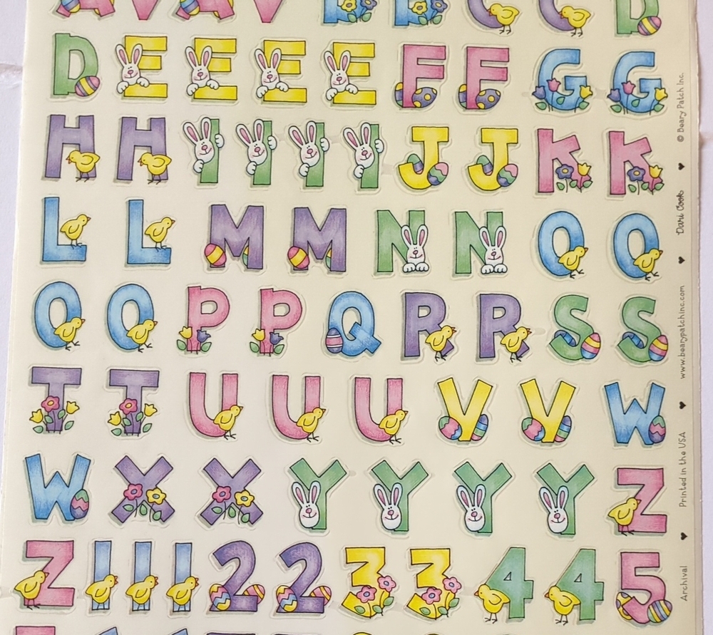 ☀️VTG 2004 Beary Patch Easter Sticker Letters SL035 Dani Coons Sheet Rare